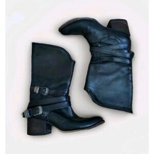 Freebird Pikes Wrap Strap Western Biker Boots Black Leather Women US 7 READ